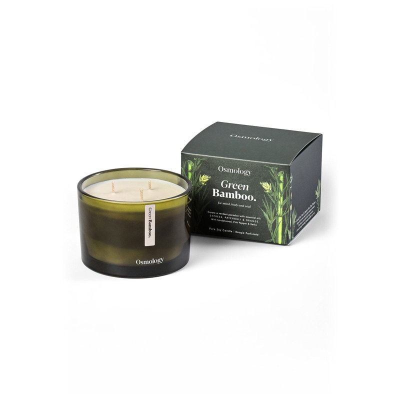 Bougie triple verte parfumée en bambou