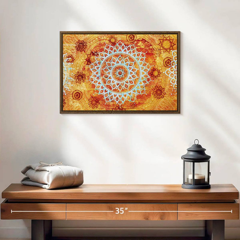 Sun Like Mandala Symbols, 19" X 13", Floating Frame Walnut