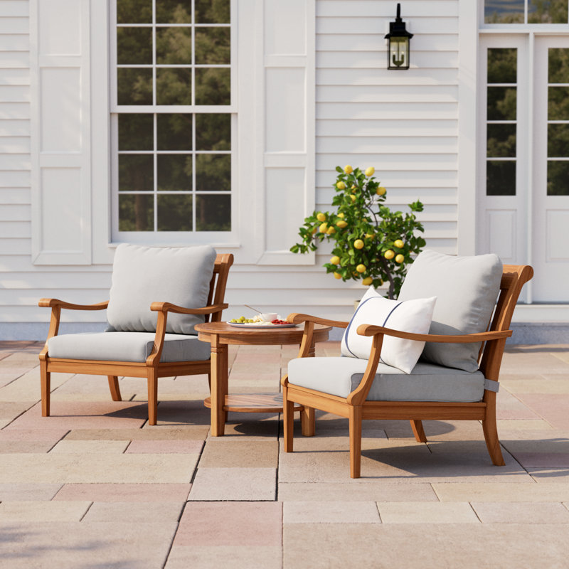 Arizona 3 - Piece Teak Outdoor Seating Group with Cushions, 24", Natural