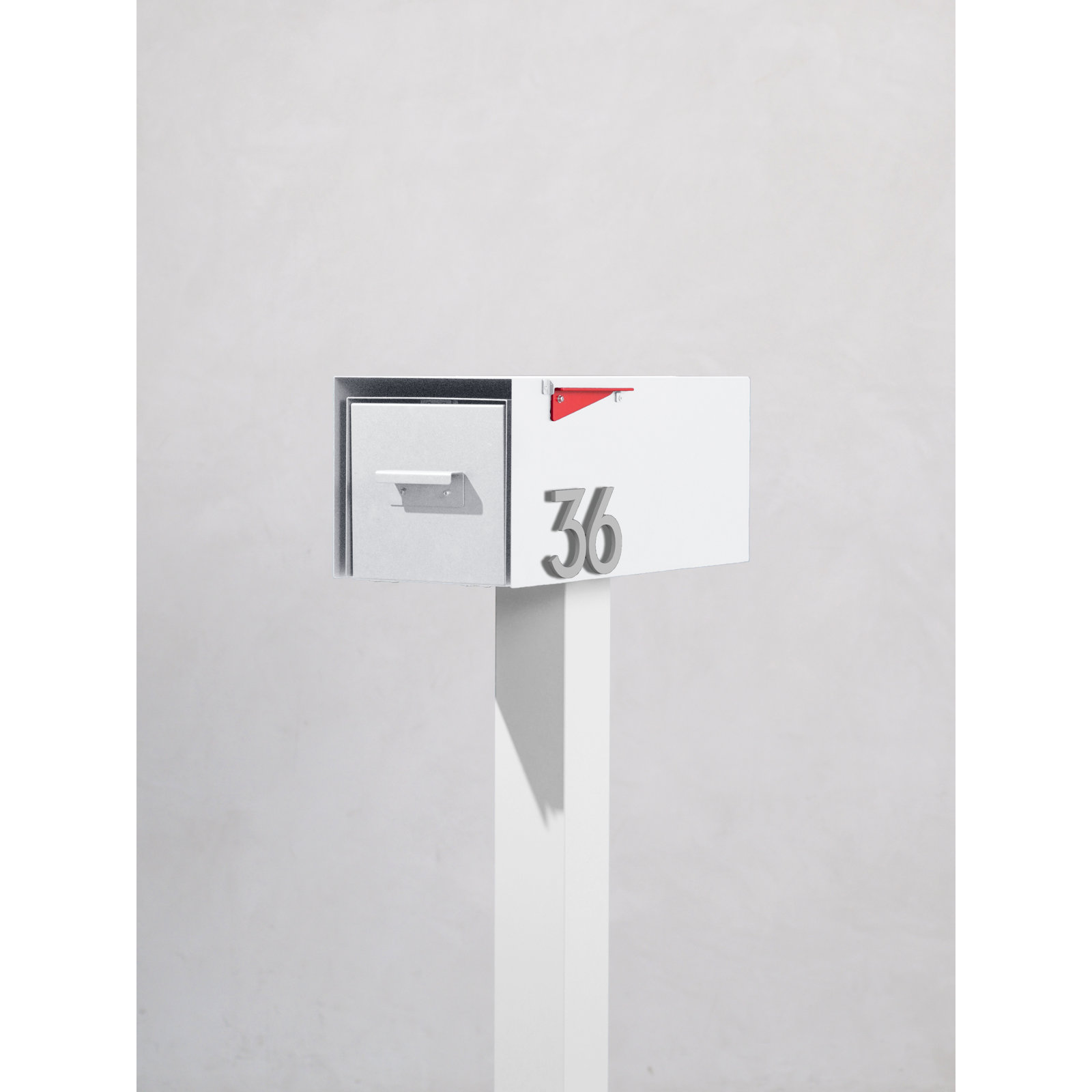 Post-Mounted Steel Mailbox, White/Silver, Yes