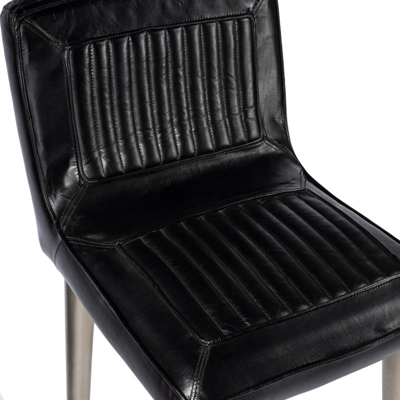 Nelly Leather 32" Bar Stool, Black, Silver