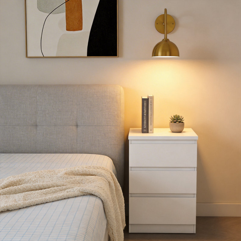 Table de chevet moderne à 3 tiroirs sans poignée avec mécanisme d'ouverture par pression, table de chevet en bois naturel de 19,7 po avec plateau épaissi et glissières en métal silencieuses, armoire de rangement compacte pour la chambre à coucher
