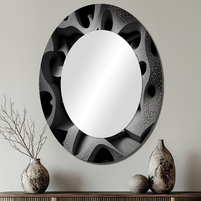 Miroir mural traversant un trou de lapin noir et blanc III, 40 po x 30 po