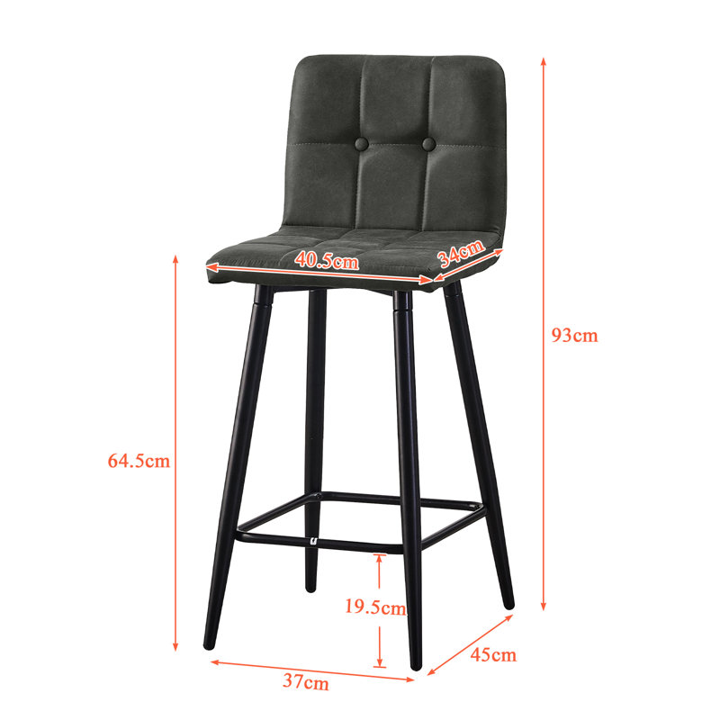 Anglers Upholstered Counter Stool with Metal Frame, Grey