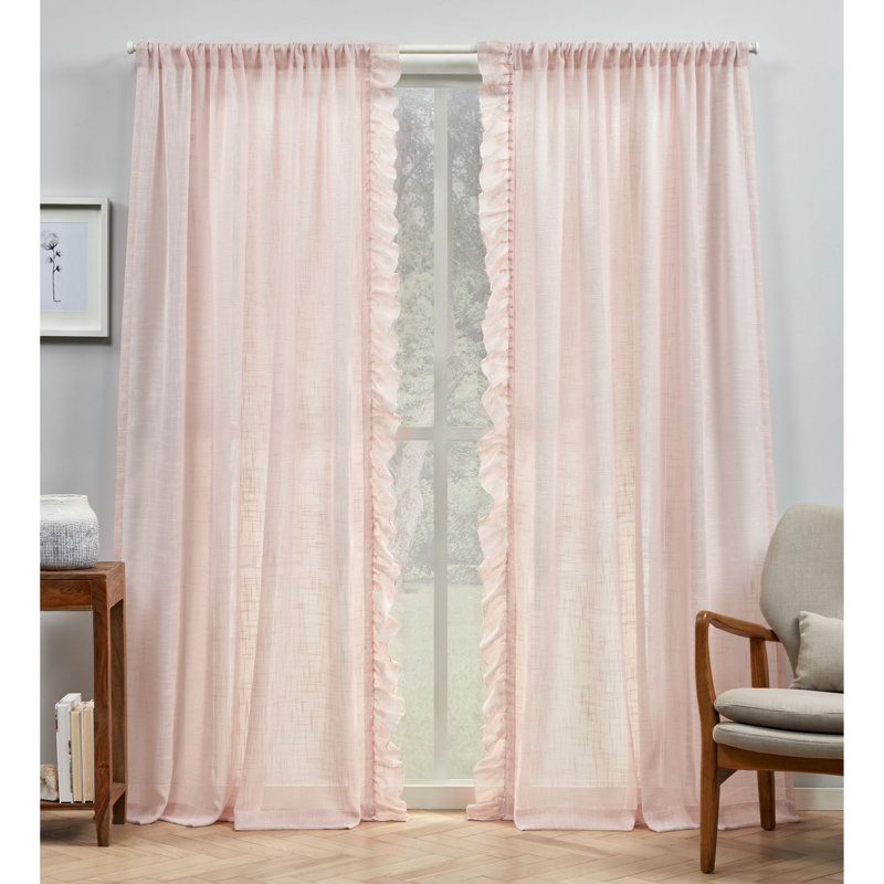 Sheer Curtain Pair, Pink, 54" x 96"