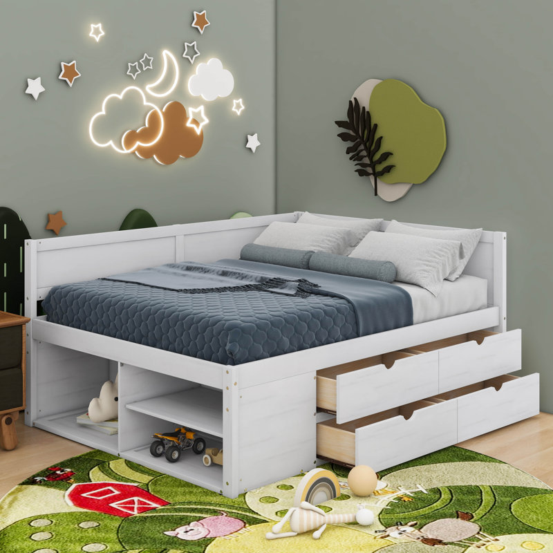 Full Size Daybed With Drawers And Shelves, White