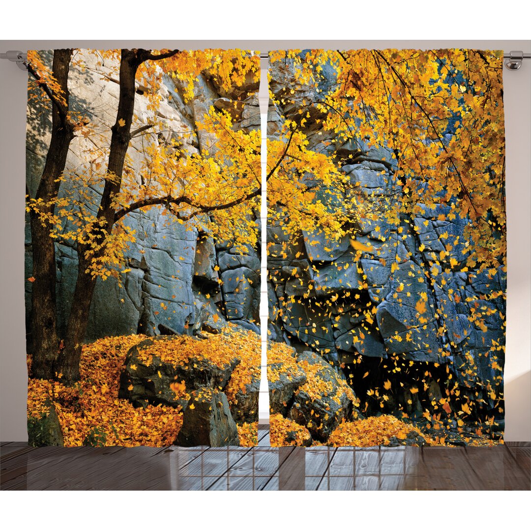 Rustikaler Vorhang, Maple Falling Leaves, Baum, Orange Grau