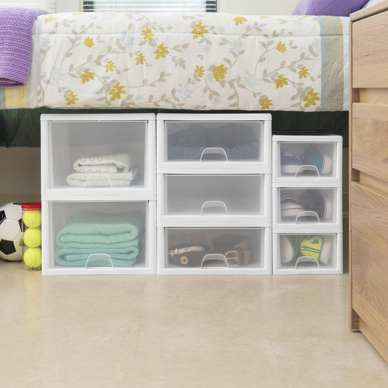 Bac de rangement en plastique blanc et blanc avec tiroir Sterilite, 27 pintes