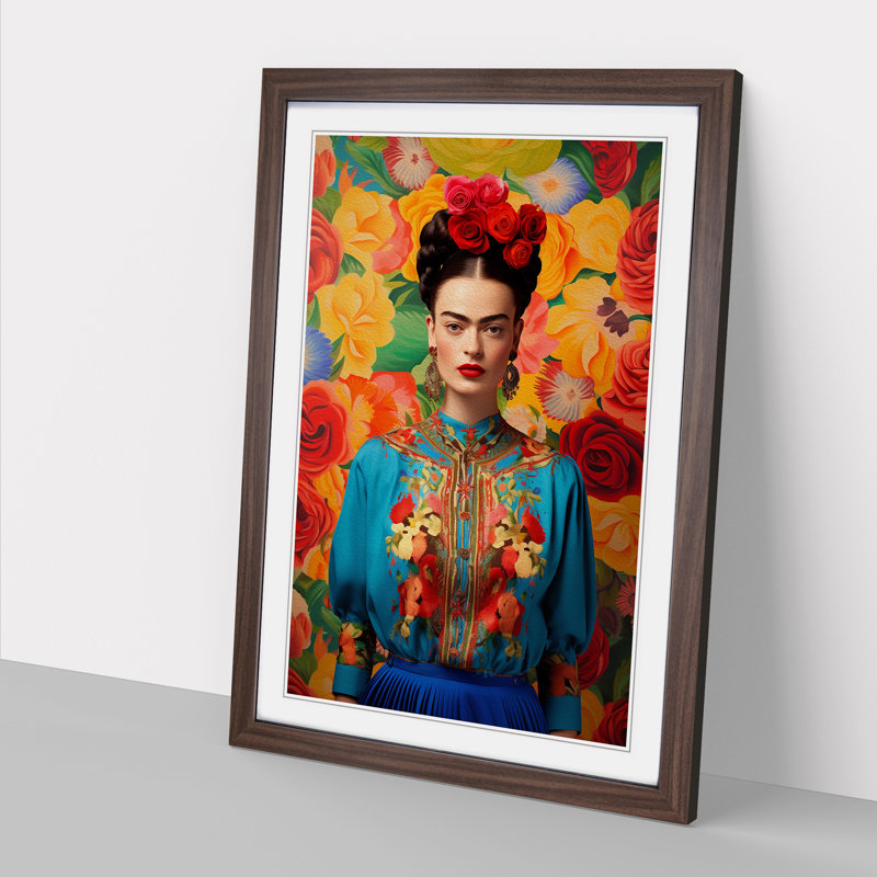 Frida Kahlo Colour Field - Framed Print, 46cm H x 34cm W, Walnut Framed