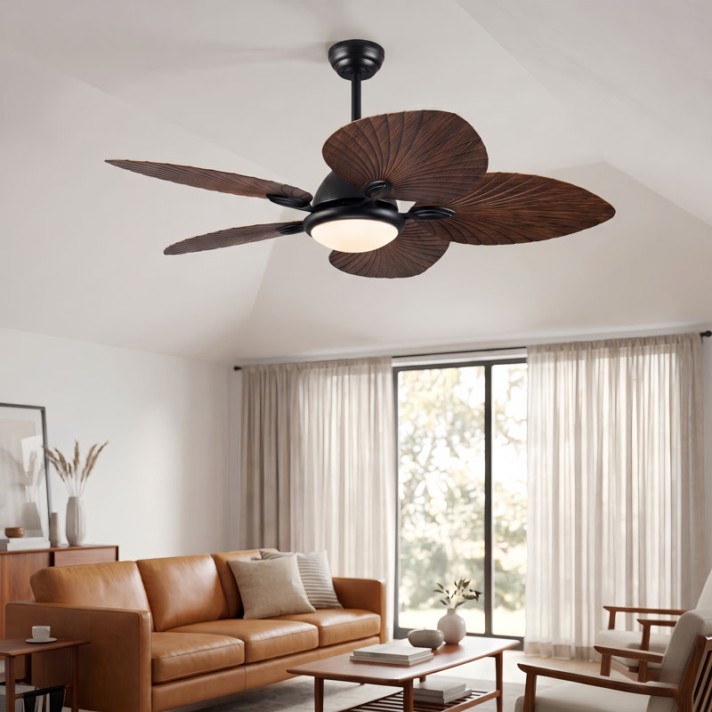 Ventilateur de plafond 52 po à 5 pales en feuilles de palmier tropicales avec lumière et télécommande 52 po