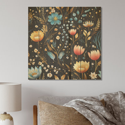 Crystal Bloom Floral Pattern III - Floral On Wood Print