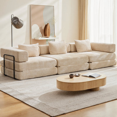 Boneless Compression Sofa Bed Convertible 3-Seater Floor Sofa with Fixed Frame & No Assembly Required, Boneless Modular Sectional Chenille Sofa for Living Room Bedroom