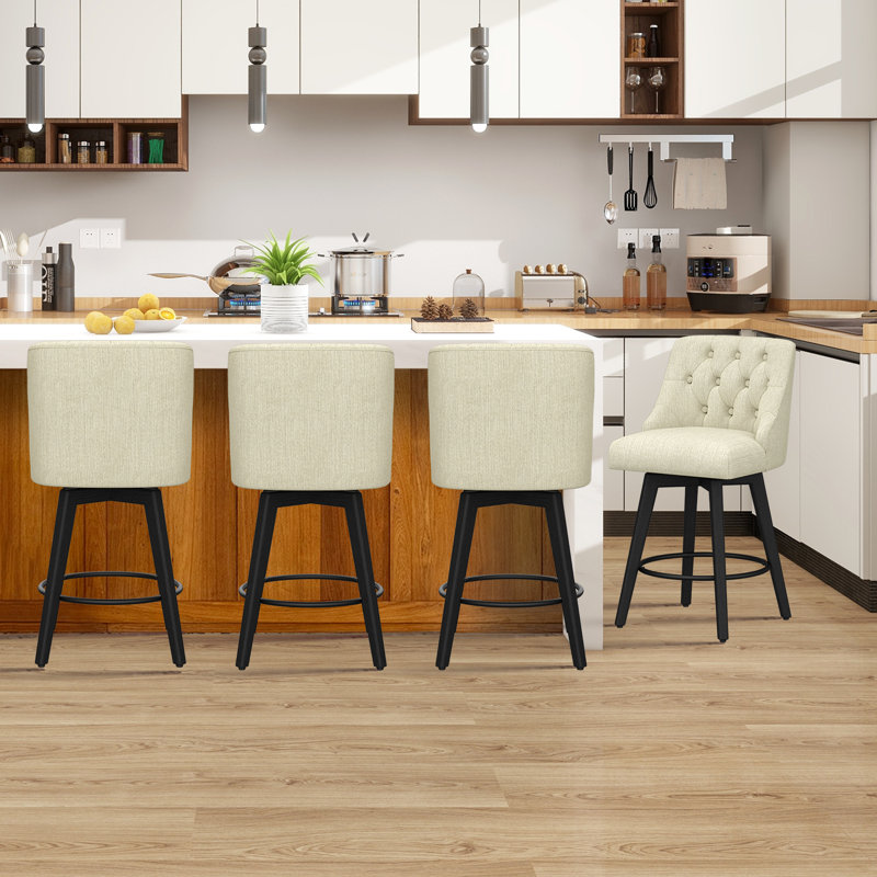 Malakeh Solid Wood Swivel Counter & Bar Stool, Ivory, Counter Stool (26.1"  Seat Height)