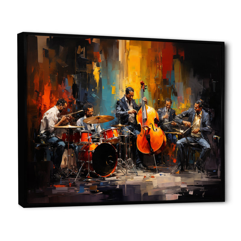 Jaune jaune noir Jazz Band II - Décoration murale danse, Cadre flottant noir, H 34 po x l 44 po x P 1,5 po