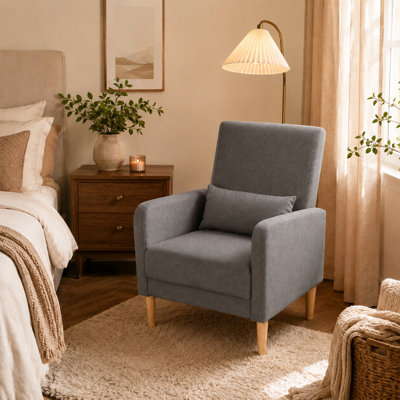Modern 26.5'' Upholstered Accent Chair with Pillow and Wood Legs, Dark Gray