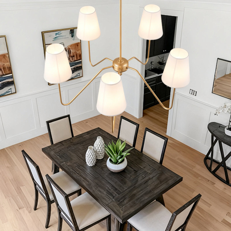 5-Light Gold Chandeliers for Dining Room with White Shade, Rose Gold
