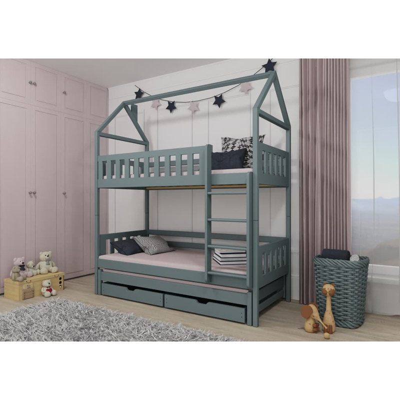 Nolina Bunk Bed House Beds with Storage Included with Trundle Included, Grey