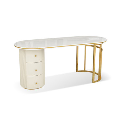 Bureau de direction avec tiroirs White and Gold