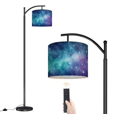 Arc Floor Lamp Starry Night Sky Nebula Cosmic Clouds Purple Teal Floor Lamps with Remote LED Lights Adjustable Lamp Shades Tall Standing Lamps for Reading Office Living Room