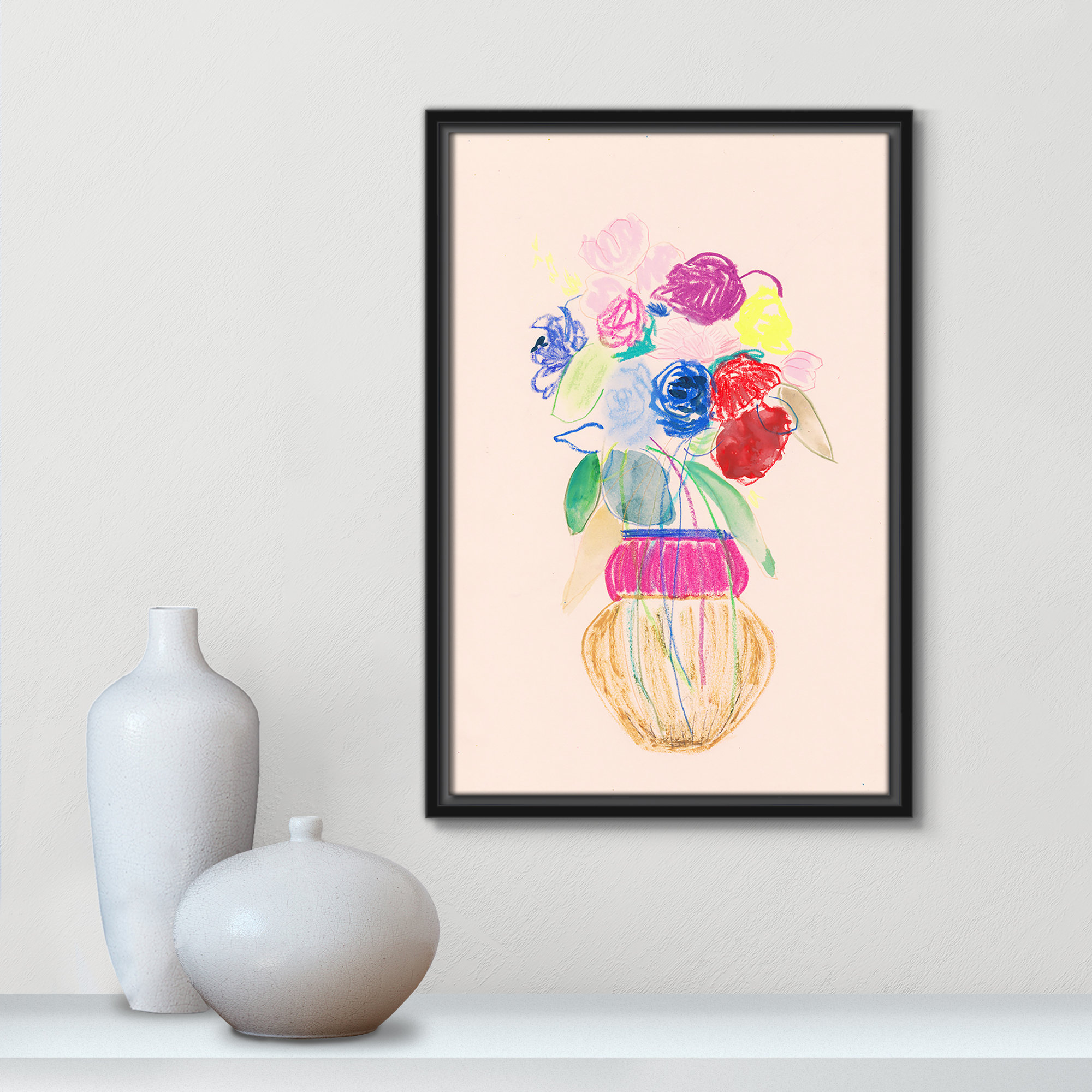 Simple Floral II Print by Bea Dina, Black Floater Framed Canvas, No Mat, 19.5" H x 13.5" W x 2" D