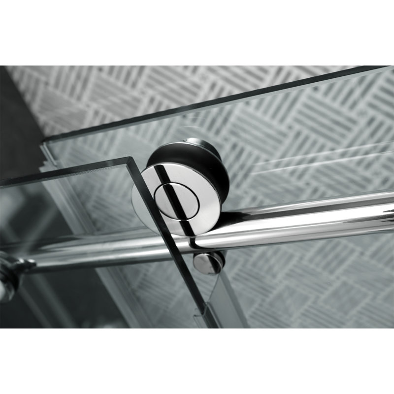 60 in. W x 62 in. H Single Added Frameless Tub Door with Header and Clear Glass, Nickel