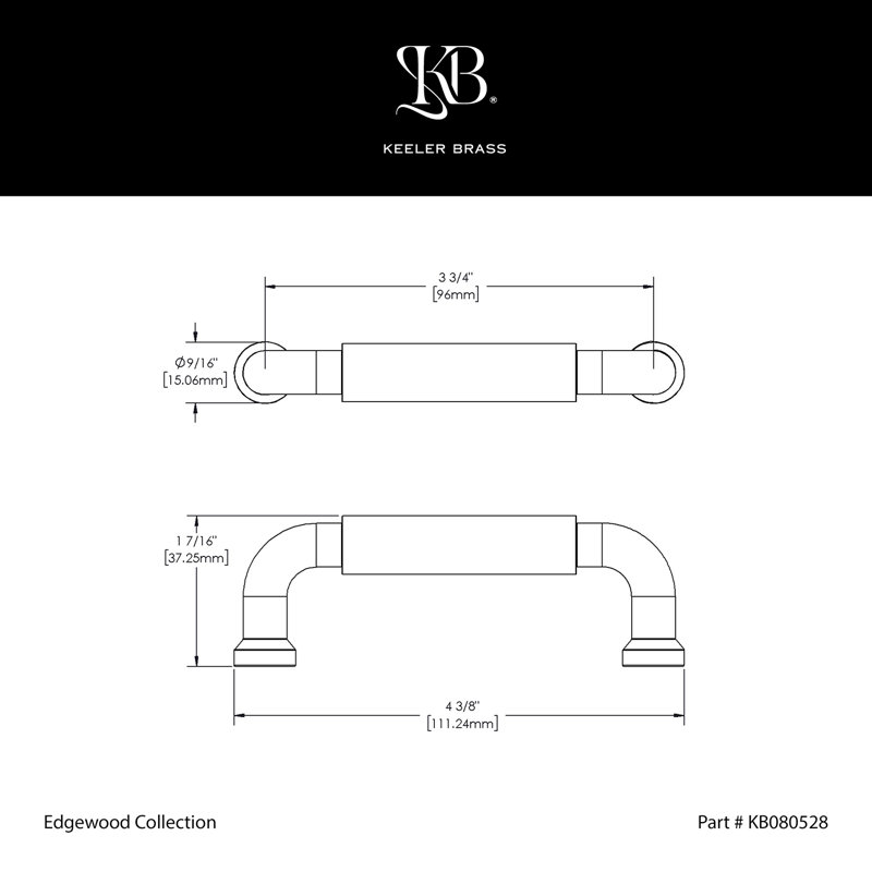 Edgewood Collection Handle Pull - 3-3/4" Center to Center Cabinet Pull Unlacquered Polished Brass - Transitional Hardware for Drawers & Cabinets