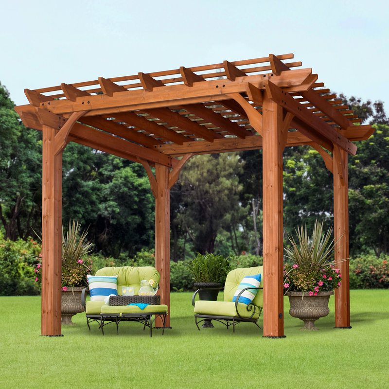 Backyard Discovery Beaumont 10' x 10' Cedar Wood Outdoor Patio Pergola Kit with Trellis Roof and PowerPort