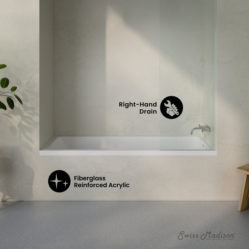 Voltaire 72 x 36 Right Drain Soaking Alcove Bathtub in Glossy White with Integrated Armrest, Right