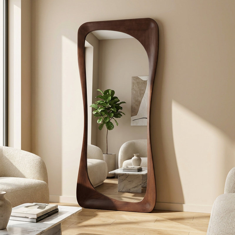Miroir de plancher incurvé en bois massif l 31,5 po x H 71 po