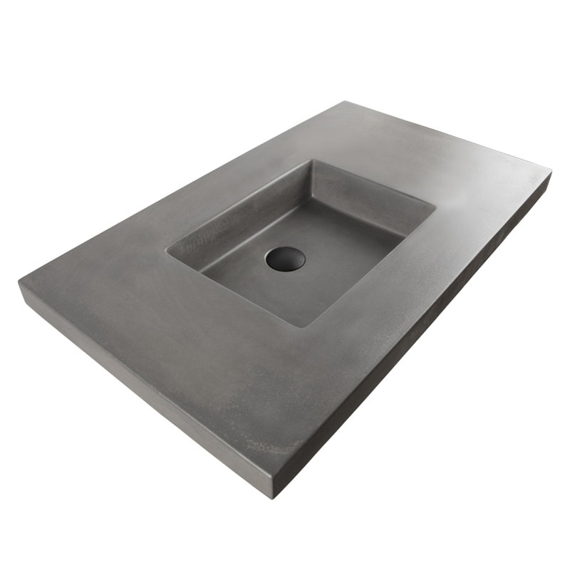 Newterra Concrete Handmade Rectangular Console Bathroom Sink, Deck Mounted, Slate