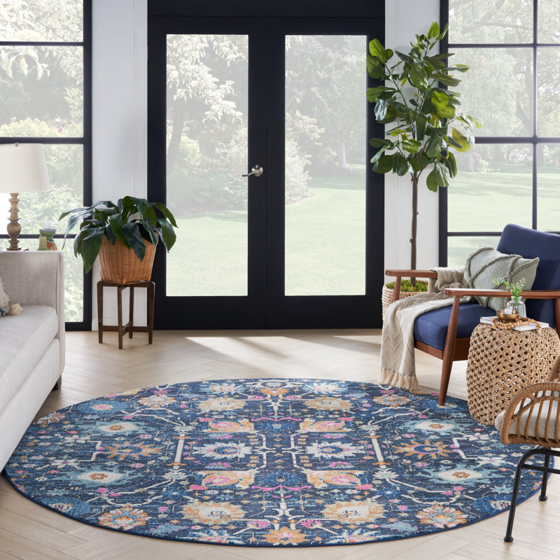 Tapis bleu marine Verda, Rond 8 pi