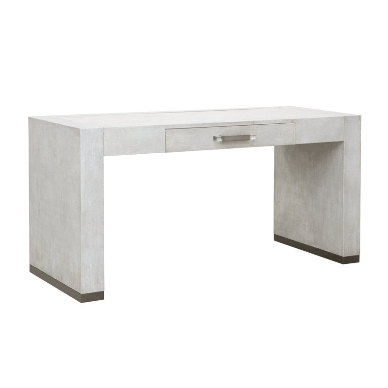 Gray Raffia Writing Desk with Keyboard Tray and Drawer