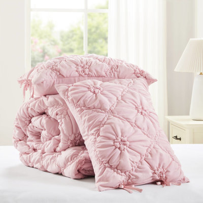 Édredon très grand 3 pièces, conception florale gonflée avec étreinte douce, microfibre respirante pour toutes les saisons, légère et sécuritaire, standard, grande attache texturée, microfibre réconfortante, chaleur de saison
