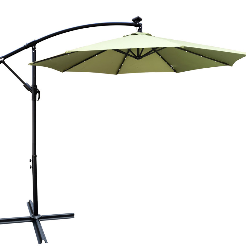 Parasol imperméable 10 pi avec énergie solaire Voneda - 8 nervures, manivelle, base croisée pour terrasse de jardin, White