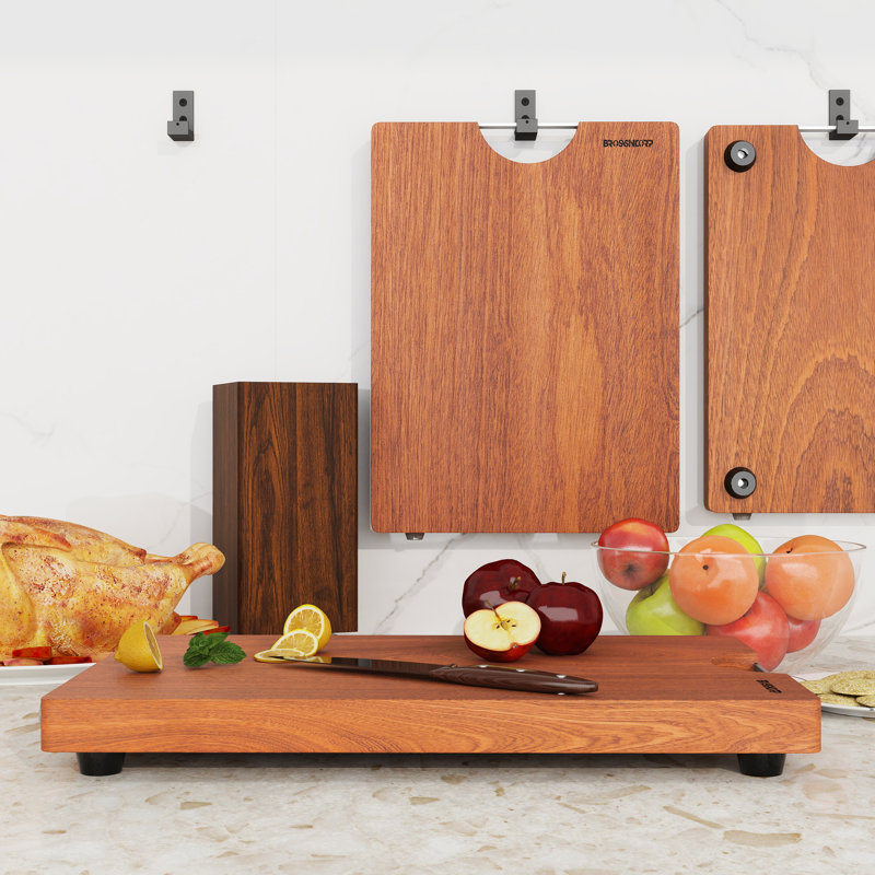 Solid Sapele Wood Cutting Board - Medium 14.96" X 11.02" X 0.98" Thick, Non-toxic, Heavy-duty Butcher Block With Rubber Feet For Kitchen
