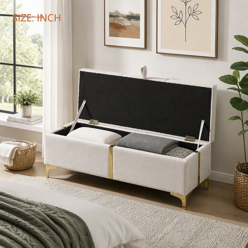 Pouf de rangement élégant avec pieds en métal, Beige+Velvet