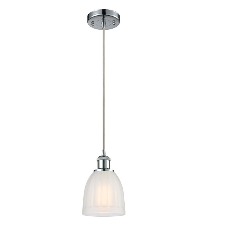 Whitten 1 - Light Single Pendant, White, 6 Watt Vinage LED Bulb, Polished Chrome