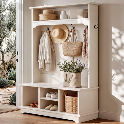OMCHOM Hall Tree with Bench and Shoe Storage, 3-in-1 Entryway Bench with Coat Rack, Hall Tree with Shoe Storage and Hanging Hooks