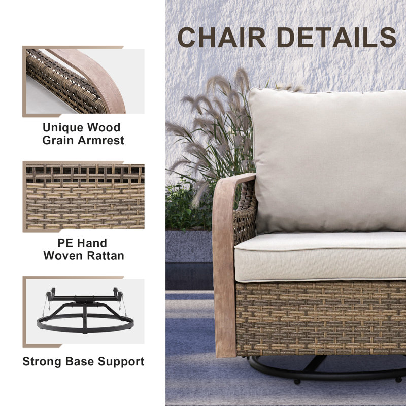 5-Piece Brown Wicker Outdoor Sofa Seating Group with Gray Cushions