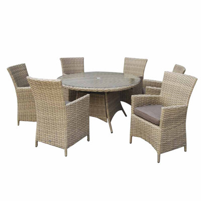 Dakota 6 - Person Patio Dining Set Umbrella Hole Included Round Table with Cushions Included