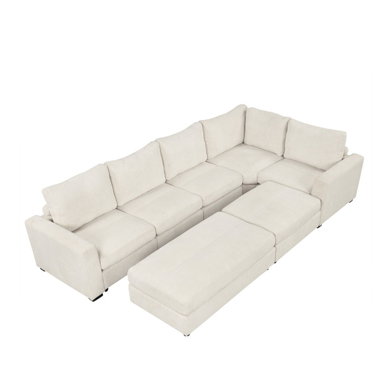 Canapé modulaire de 121,3 po avec deux repose-pieds mobiles pour le salon, Beige