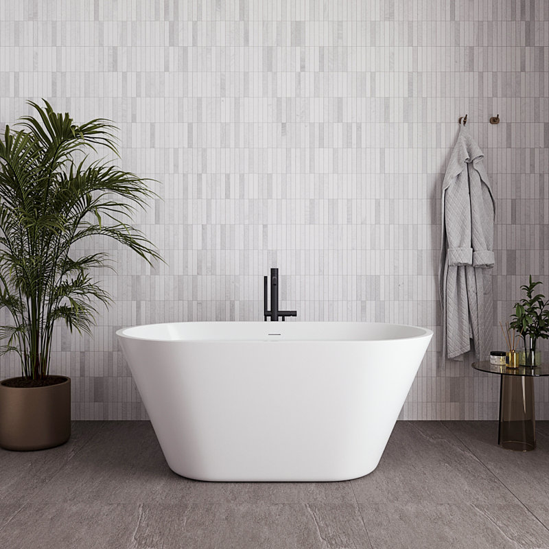 54" Streamline Soaking Freestanding Tub With Internal Drain, Matte Black