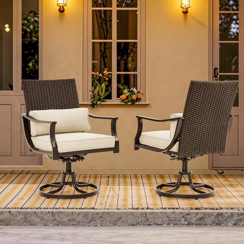 Ensemble de 2 chaises d'extérieur pivotantes, chaises de salle à manger d'extérieur avec coussins et coussins lombaires