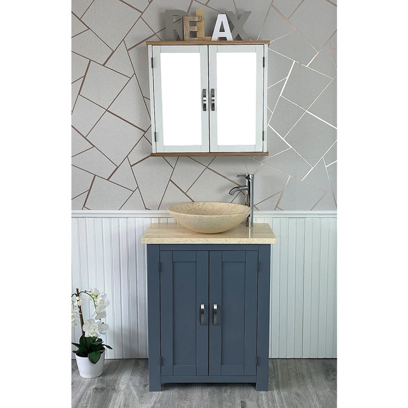 Ambee 650mm Single Bathroom Vanity with Vessel Stone Basin, Grey