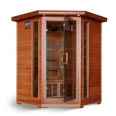 Sauna infrarouge en bois de cèdre pour la détente à domicile 3 personnes HEATWAVE Hudson Bay - Sauna intérieur avec 7 chauffages au carbone, éclairage de chromothérapie, ioniseur d'oxygène et système de son stéréo intégré