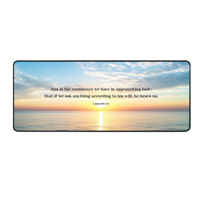 Bible Verses Extended Mouse Pad (31.5’’ x 11.8’’/800 x 300 mm) - John 5:14 This Is The Confidence We Have In Approaching God - XL Gaming Mat with Anti-Fray Cloth and Non-Slip Base