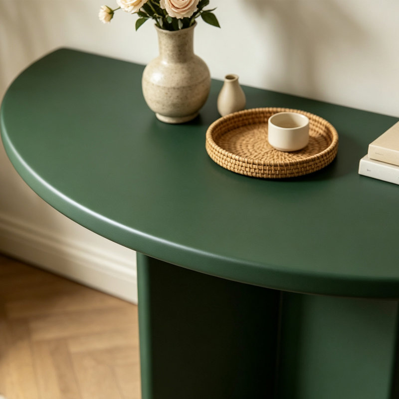 Console moderne semi-circulaire de couleur unie, H 33,46 po x l 47,24 po x P 13,78 po, Vert foncé, Vert foncé, Vert foncé