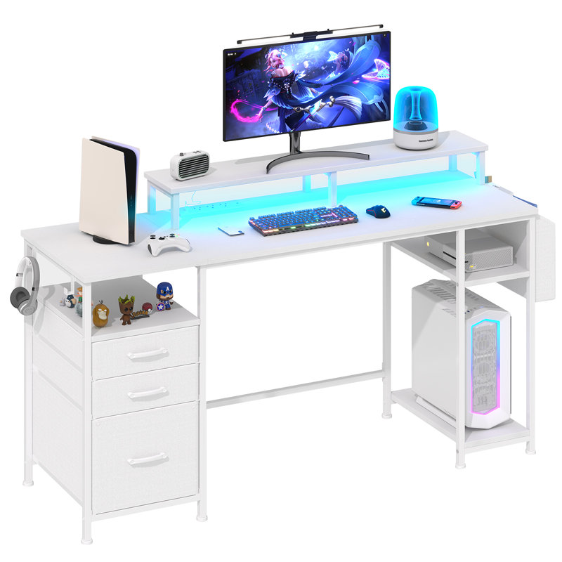 Built-In Outlets Computer Desk With Storage Shelves &  File Drawers Cabinet