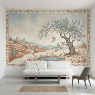 Mediterranean Landscape Wallpaper Tuscan Countryside Removable Olive Tree Wall Decor