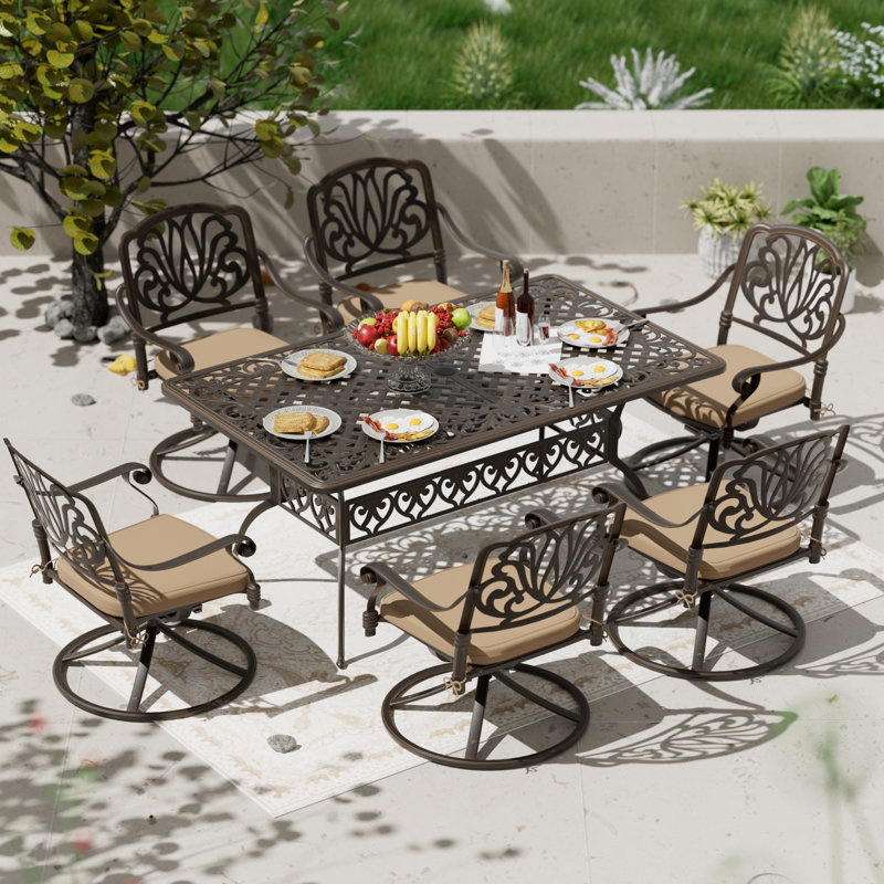 Tanielu 6 - Person Patio Dining Set with Rectangular Table , Cushions Included, Khaki